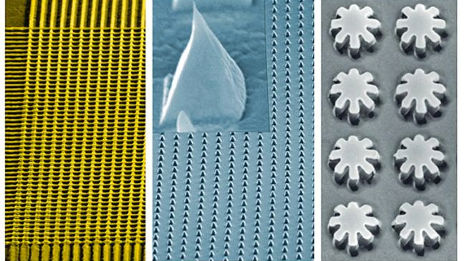 Circuito cristalino fabricado en oro, pirámides de plata de filo nanométrico y nanotuercas cristalinas de aluminio fabricadas con la nueva técnica