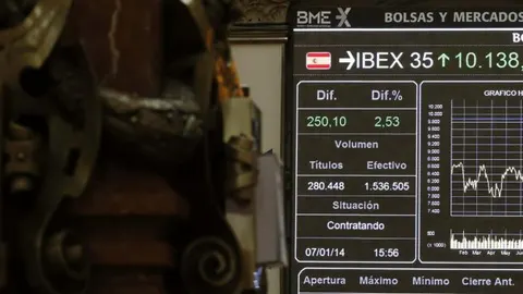 Panel informativo de la Bolsa de Madrid con la evolución del IBEX 35