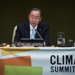 El secretario general de las Naciones Unidas, Ban Ki-moon, durante su intervención en la cumbre del clima