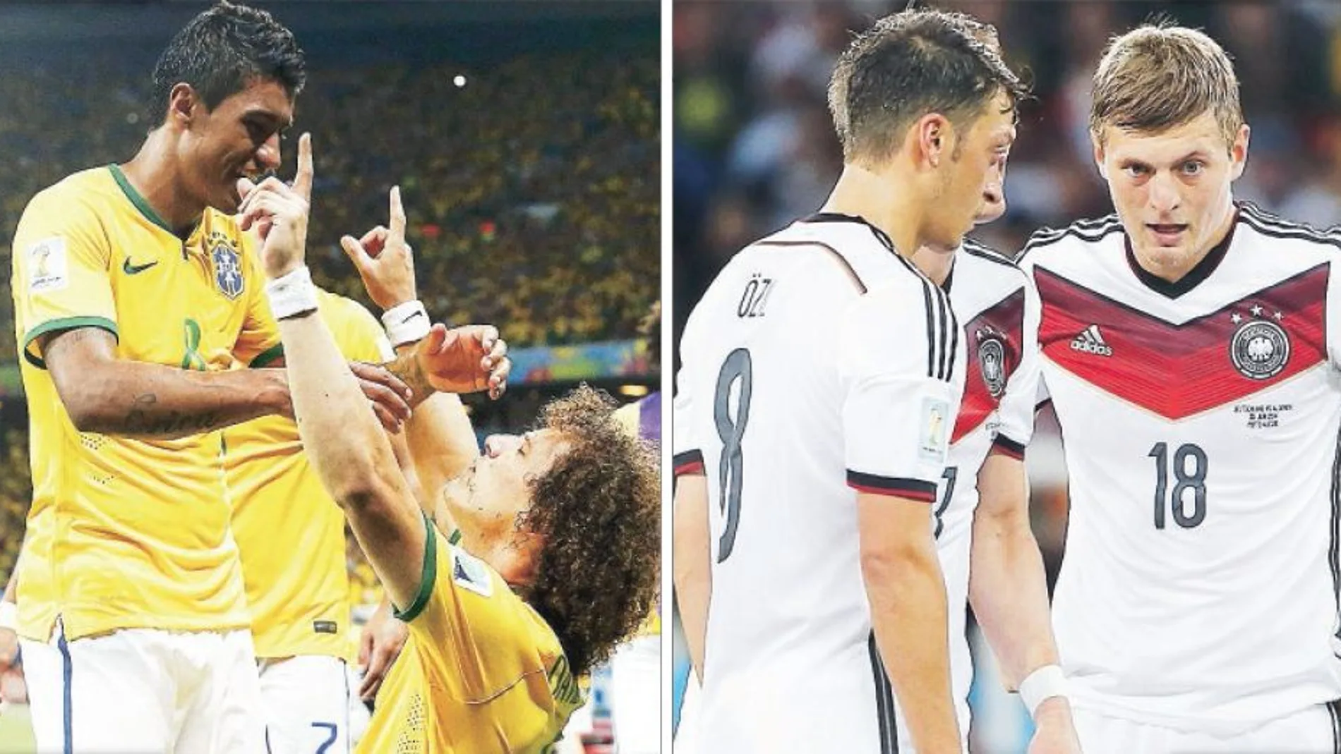 El central David Luiz ha marcado dos de los goles de Brasil. A la derecha, dos «jugones»: Özil y Kroos