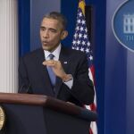 Barack Obama durante su rueda de prensa en la Casa Blanca.
