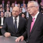 Schulz (izda.) y Junkcer, durante el debate en la televisión alemana