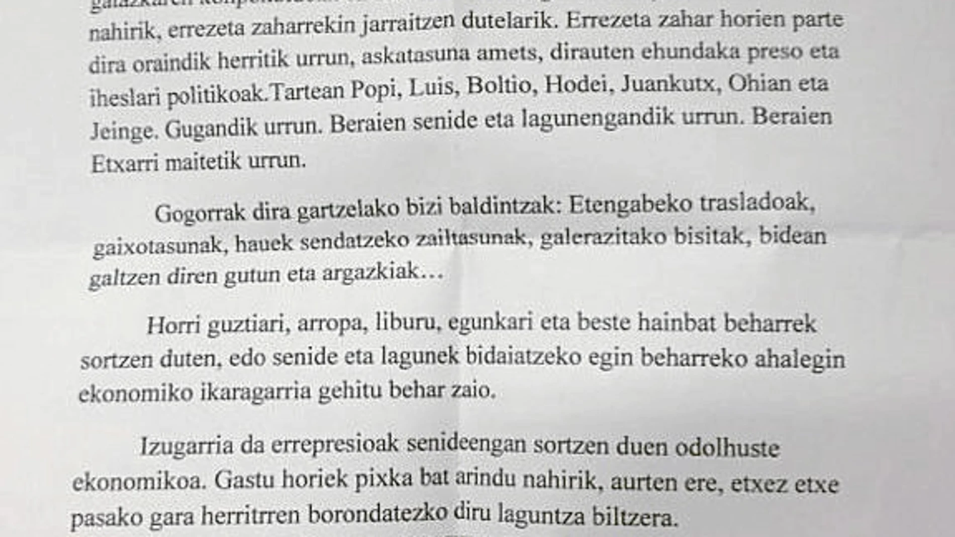 La carta de extorsión buzoneada que el PP de Echarri Aranaz ha condenado enérgicamente