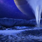 Recreación de un chorro de vapor de agua en la luna Europa