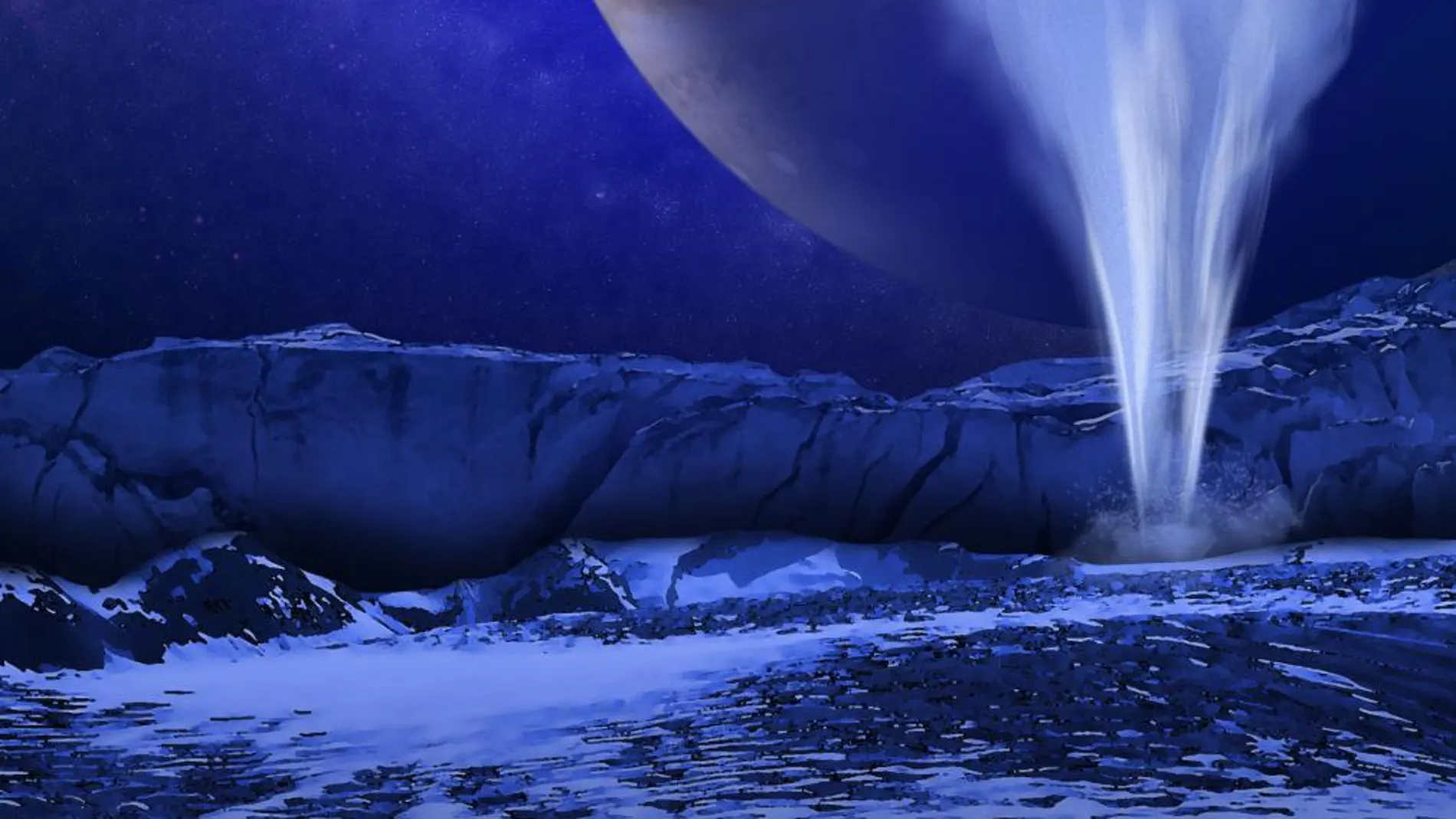 Recreación de un chorro de vapor de agua en la luna Europa
