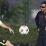 Luis Enrique y Messi, en un entrenamiento con el Barcelona