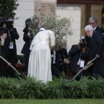 El Papa, Peres y Abás han plantado un olivo en los jardines del Vaticano