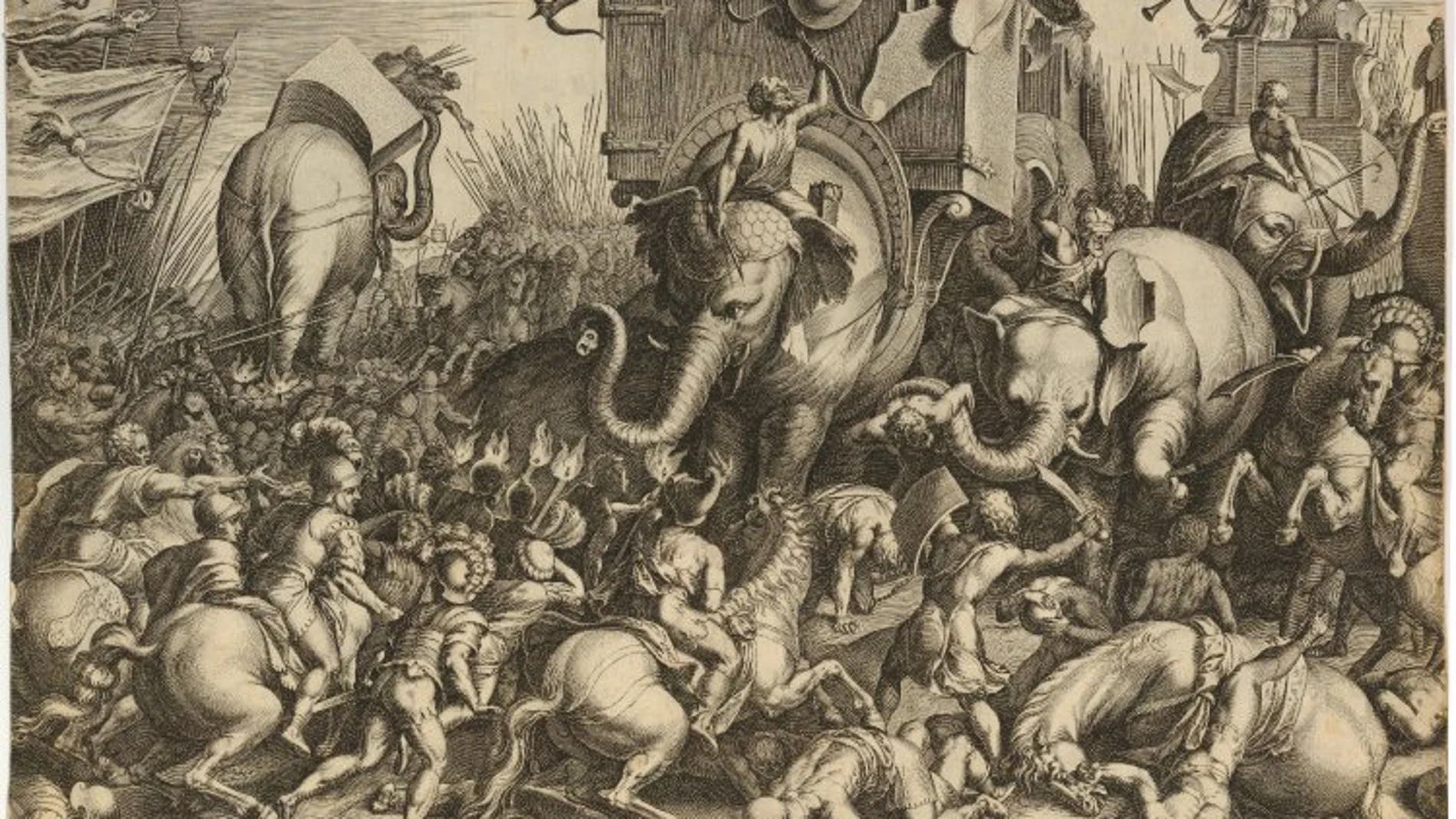 Recreación de la Batalla de Zama entre Escipión y los elefantes de Aníbal