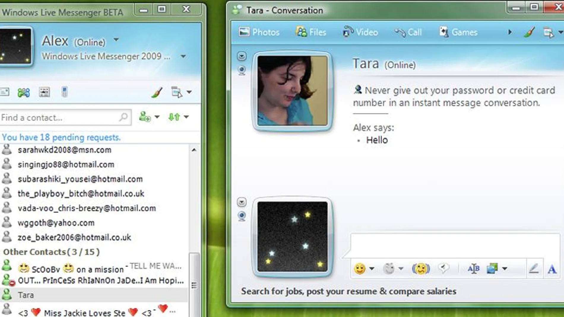 Interfaz de Messenger en el año 2010