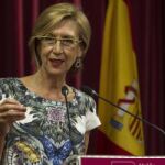 Rosa Díez, durante su intervención en el acto público central de campaña para las elecciones europeas, celebrado hoy en Sevilla.
