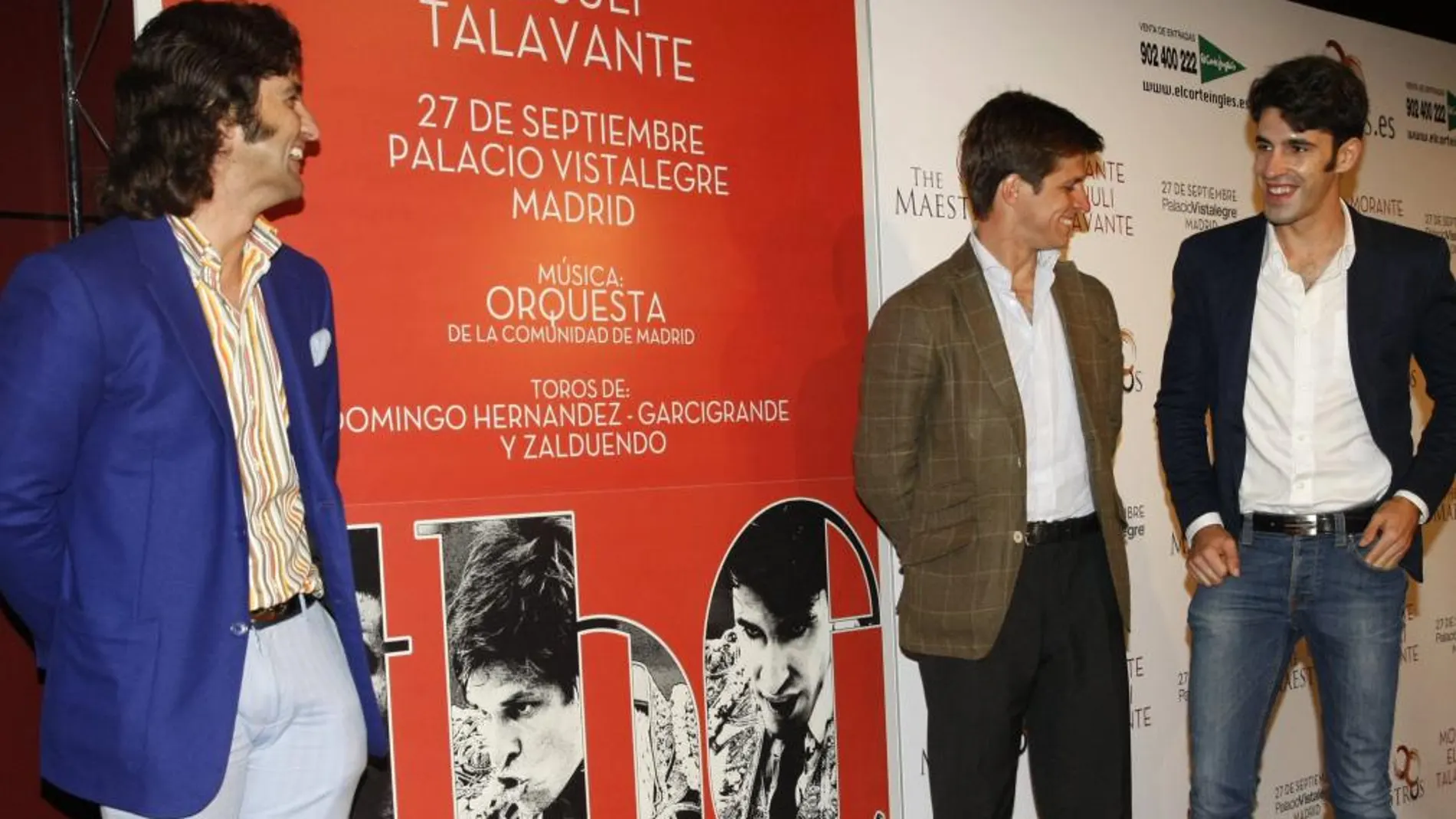 Morante, El Juli y Talavante, sonrientes, durante la presentación de The Maestros