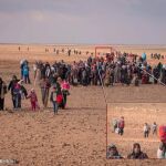 Imagen real del grupo de refugiados sirios. En el recuadro, el enfoque publicado por ACNUR, con Marwan y los cooperantes
