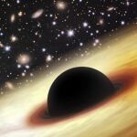 Imagen artística facilitada por Nature, del agujero negro con una masa aproximadamente 12.000 millones de veces mayor que la del Sol, descubierto por un equipo de astrónomos de la universidad de Pekín