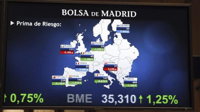 Imagen de archivo de un panel informativo de la Bolsa de Madrid