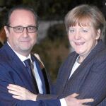 Hollande y Merkel a su llegada a Estrasburgo