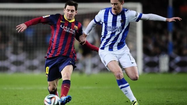 Imagen de la ida de la semifinales copera jugada el pasado miércoles en el Camp Nou ante la Real Sociedad