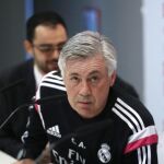 El entrenador del Real Madrid, el italiano Carlo Ancelotti, durante la rueda de prensa ofrecida en Valdebebas