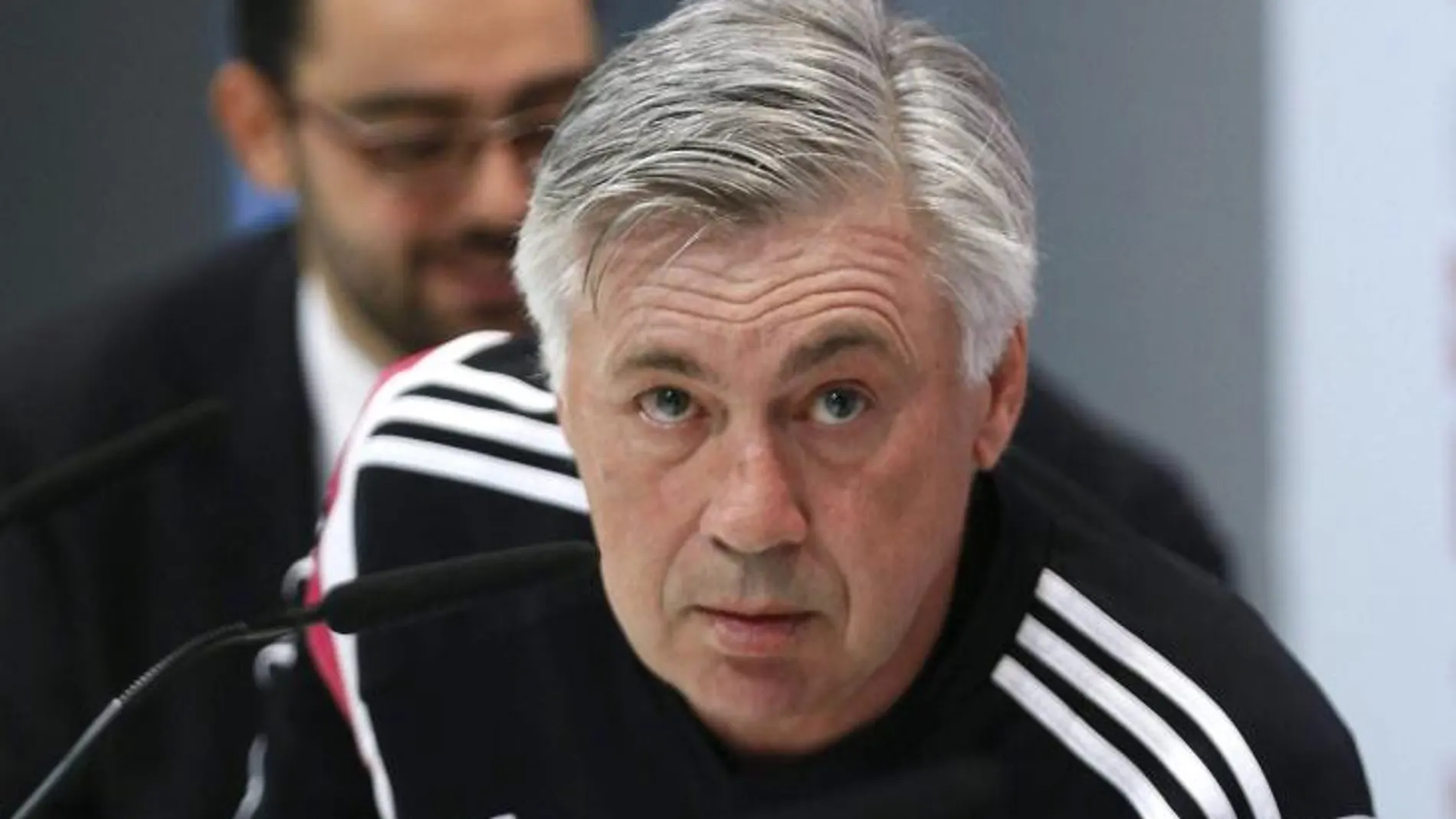 El entrenador del Real Madrid, el italiano Carlo Ancelotti, durante la rueda de prensa ofrecida en Valdebebas