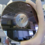 Muestras depositadas sobre el disco. En cada gota hay 64 puntos de 125 µm de diámetro cada uno