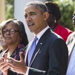 Barack Obama comparece durante una rueda de prensa hoy.