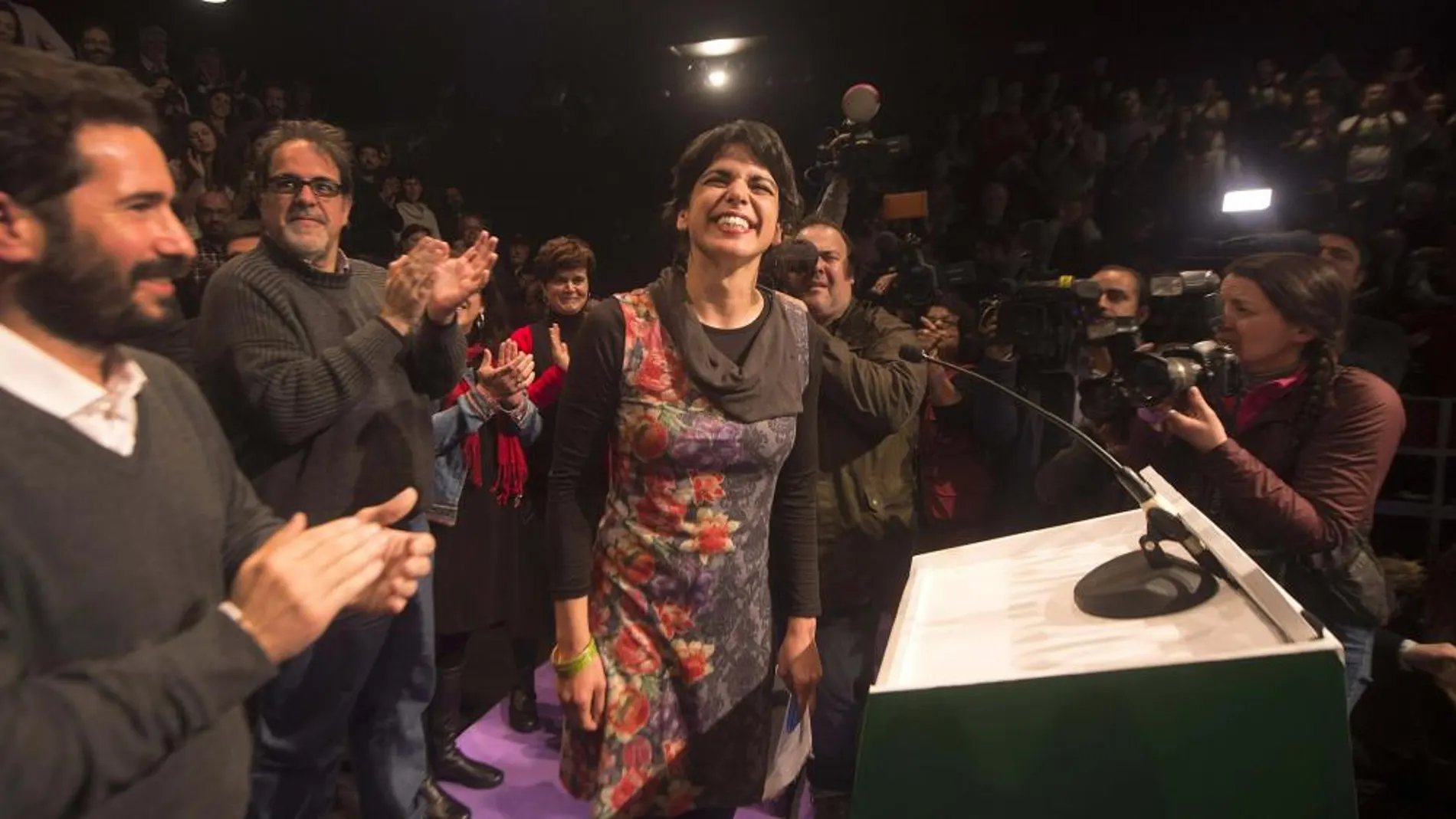 La candidata de Podemos a la Presidencia de la Junta de Andalucía, Teresa Rodríguez, momentos antes de hacer balance de los resultados de las elecciones andaluzas
