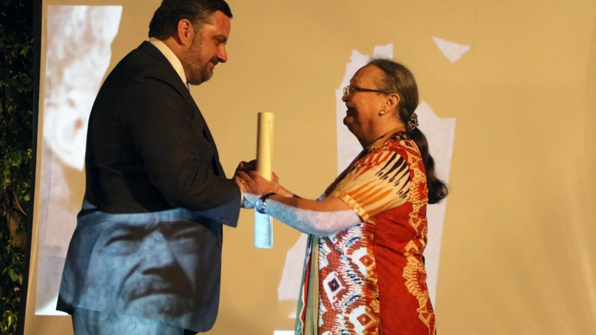 El embajador español en la India, Gustavo de Arístegui, condecoró a la presidenta de la Fundación Vicente Ferrer