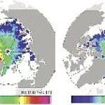 El pasado mes de octubre. el Ártico tenía 9.000 kilómetros cúbicos de hielo (en la izquierda), 3.000 más que en otoño de 2012 (a la derecha)