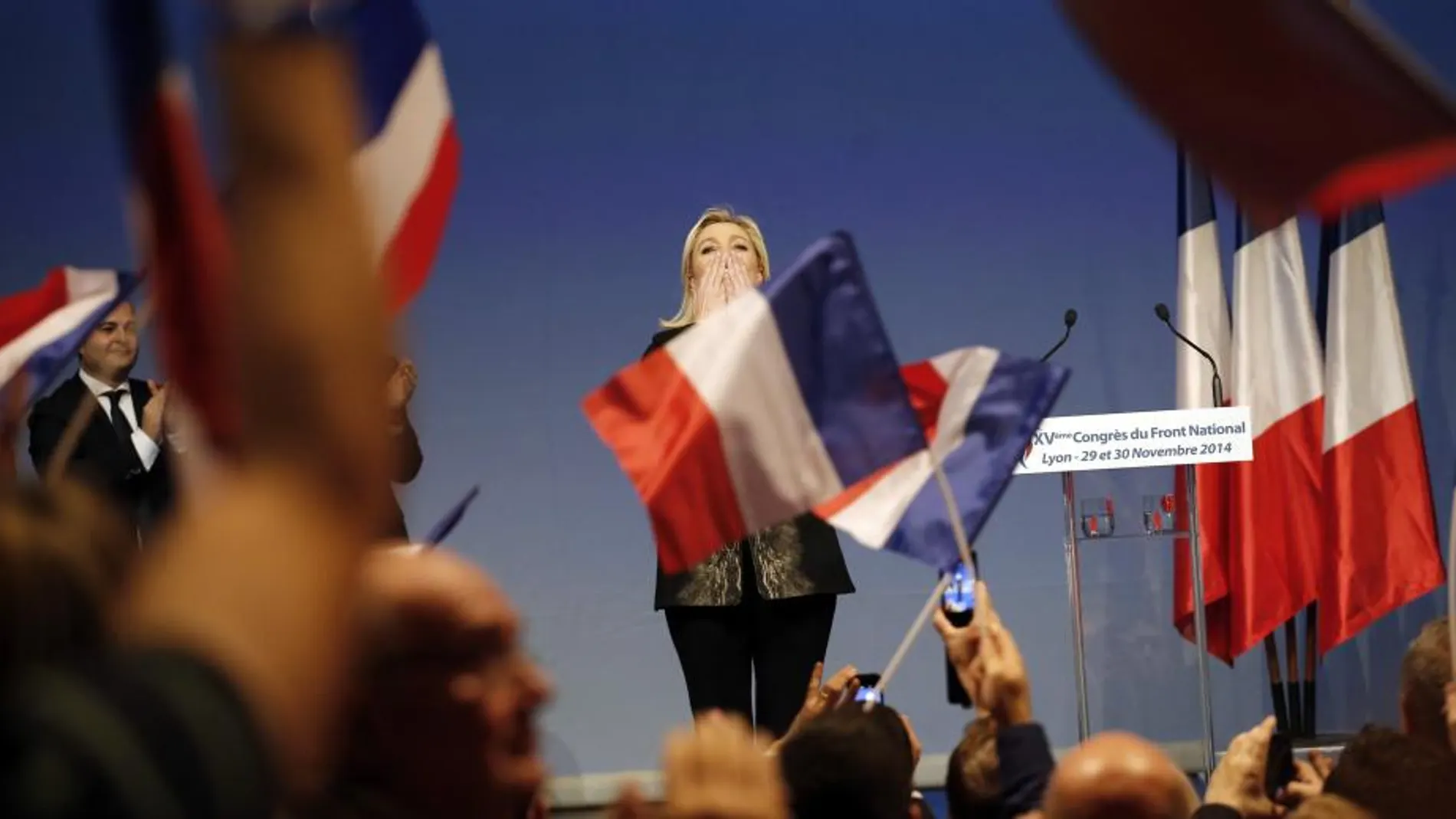Marine Le Pen, en el acto de hoy en Lyon.