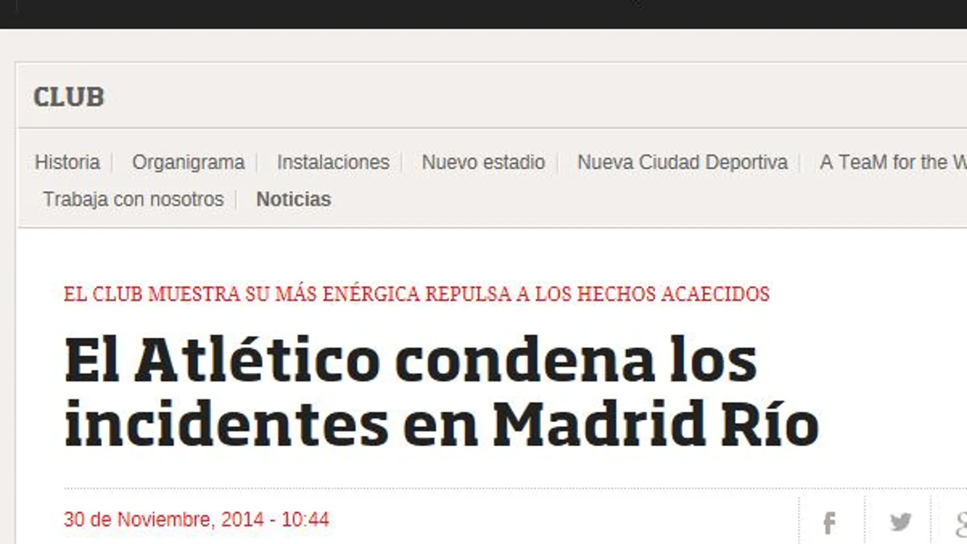 Comunicado de condena del Atlético