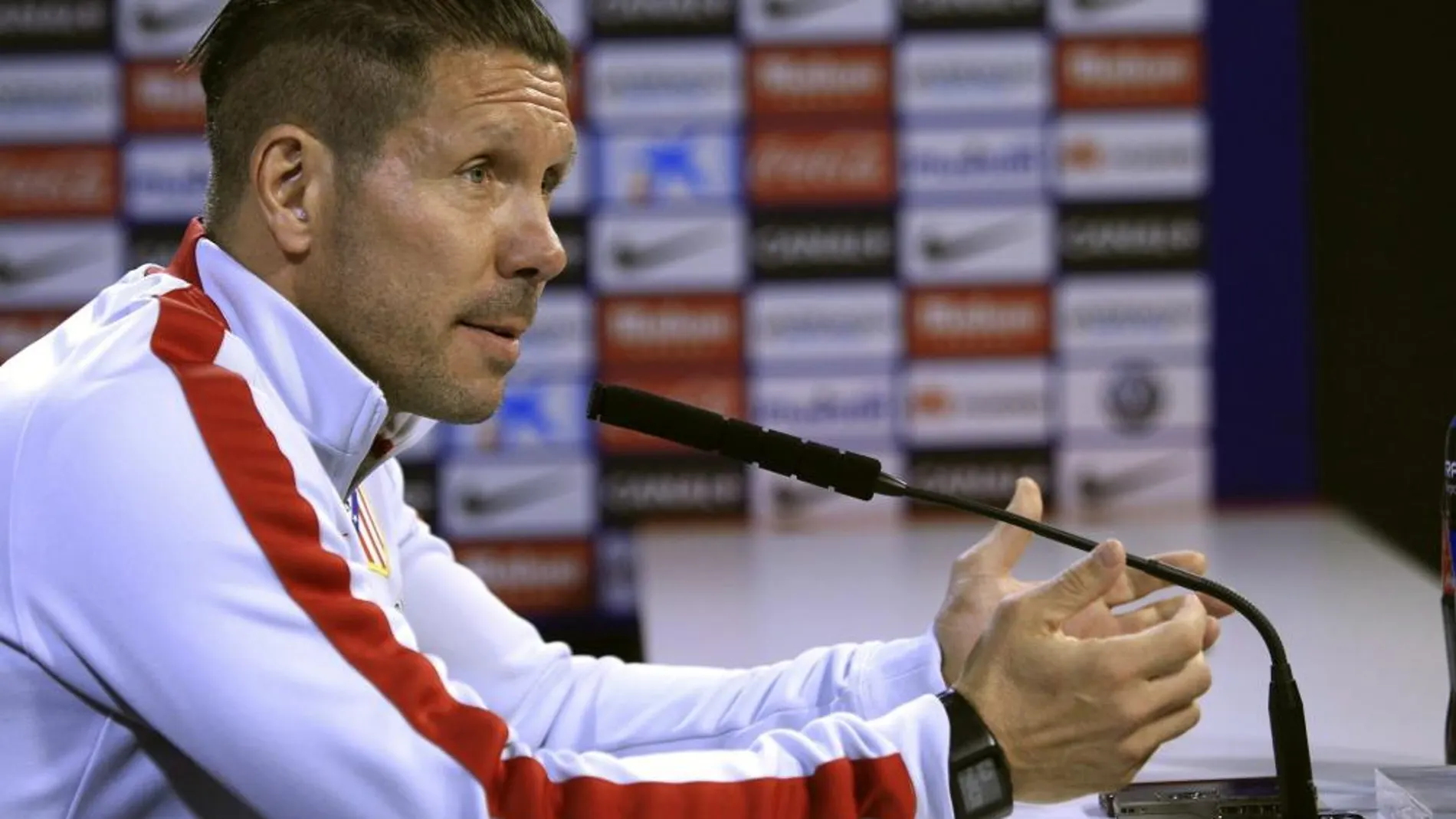 Diego Simeone, durante la rueda de prensa ofrecida en la Ciudad Deportiva de Majadahonda.