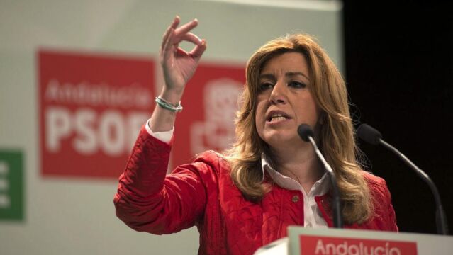 Susana Díaz durante su intervención en un acto de apoyo a la candidatura del PSOE en Martos.