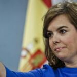 Soraya Sáenz de Santamaría, durante la rueda de prensa tras el Consejo de Ministros de hoy.