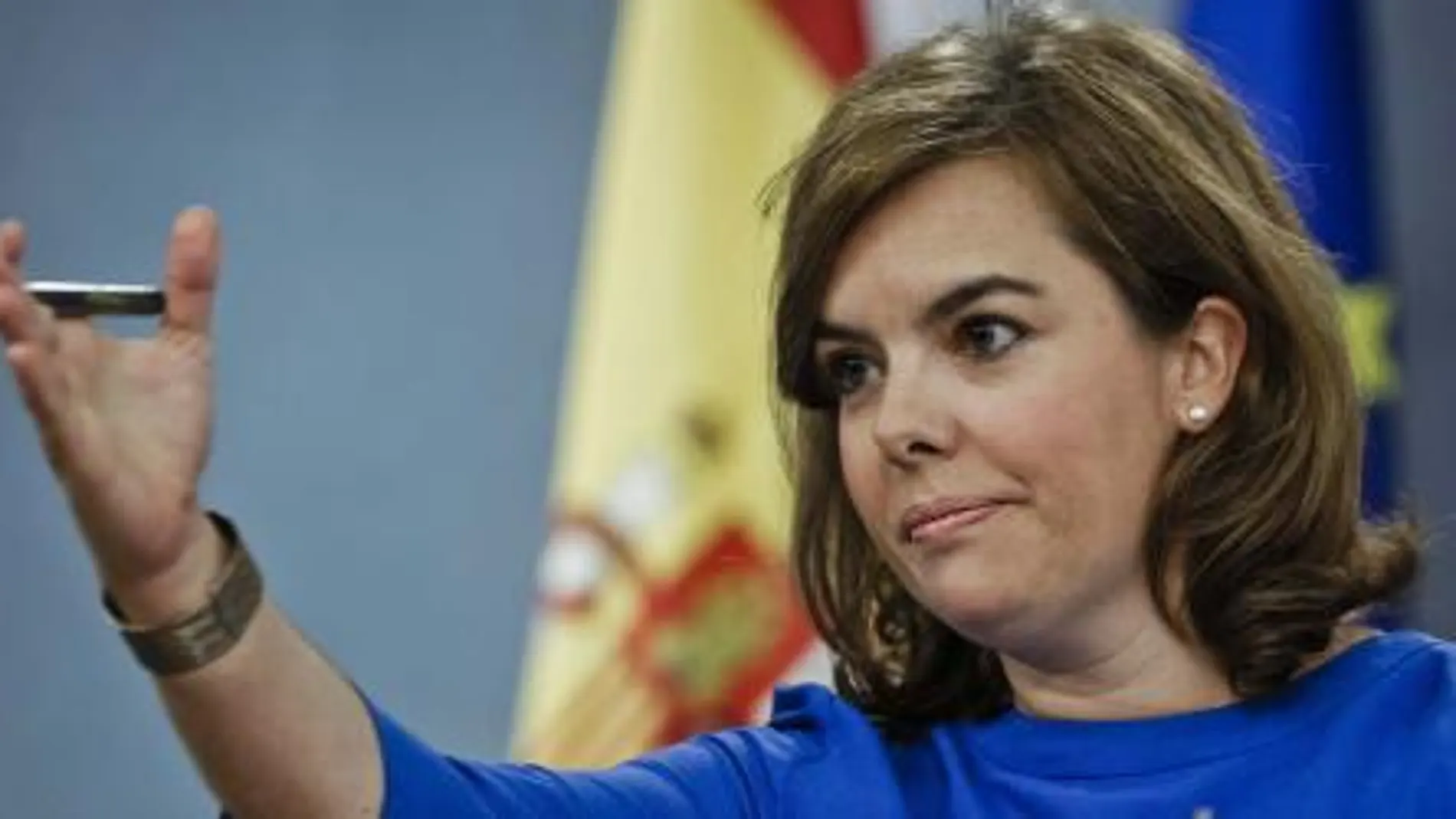 Soraya Sáenz de Santamaría, durante la rueda de prensa tras el Consejo de Ministros de hoy.