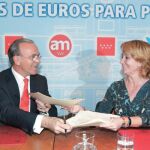 Isidro Fainé y Esperanza Aguirre firman el acuerdo de colaboración