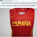 Tuit de Nicola Mirotic ofreciéndose a jugar con España este verano