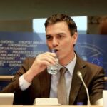 El secretario general del PSOE, Pedro Sánchez, interviene ante el plenario del grupo socialista del Parlamento Europeo (PE)