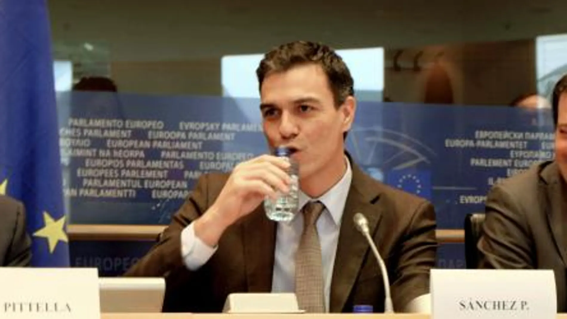 El secretario general del PSOE, Pedro Sánchez, interviene ante el plenario del grupo socialista del Parlamento Europeo (PE)