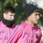 Messi y Neymar, durante el entrenamiento