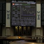 Vista general del panel principal de la Bolsa de Madrid, donde su principal indicador, el IBEX 35
