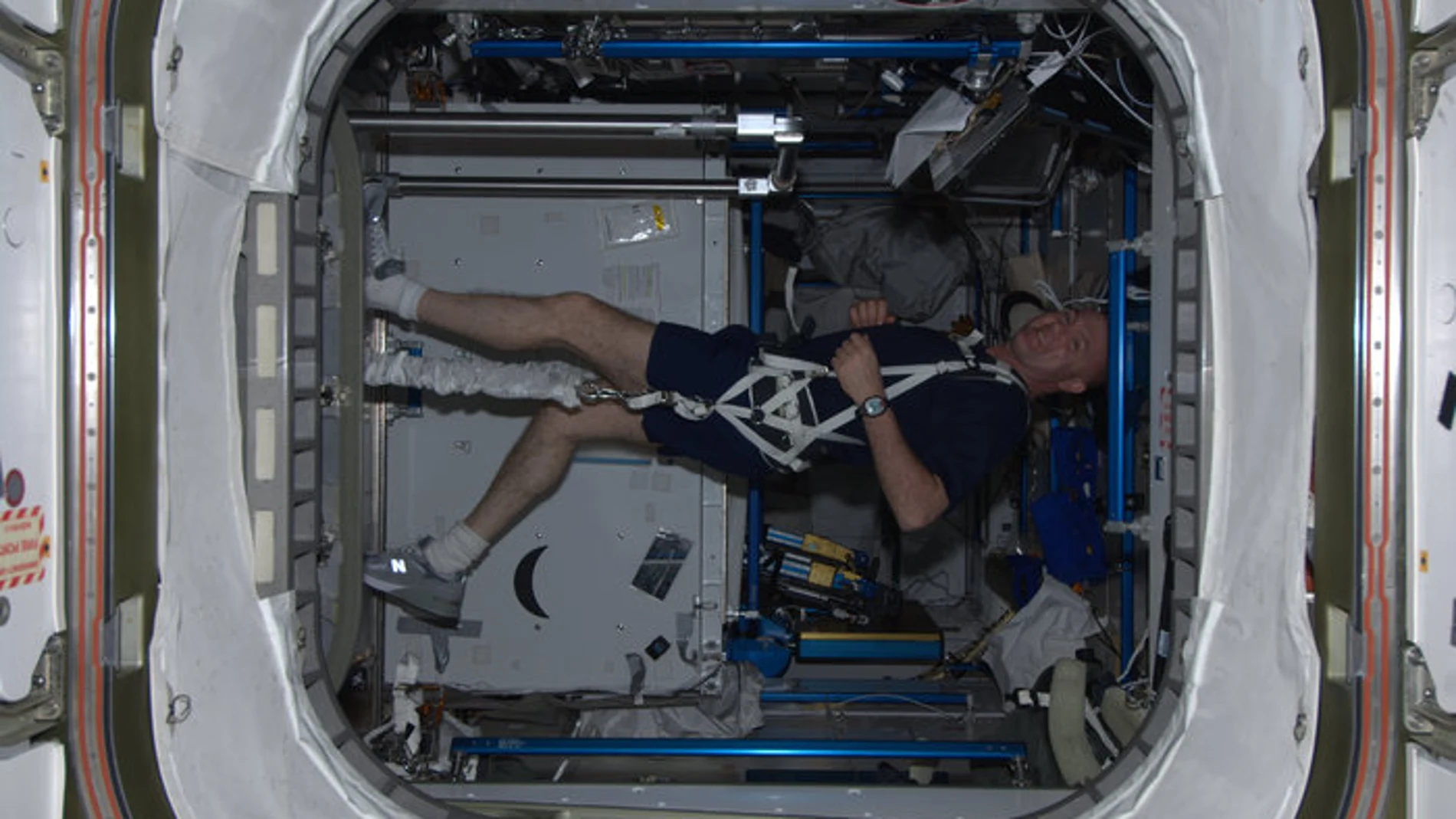 Andre Kuipers haciendo ejercicio en el espacio