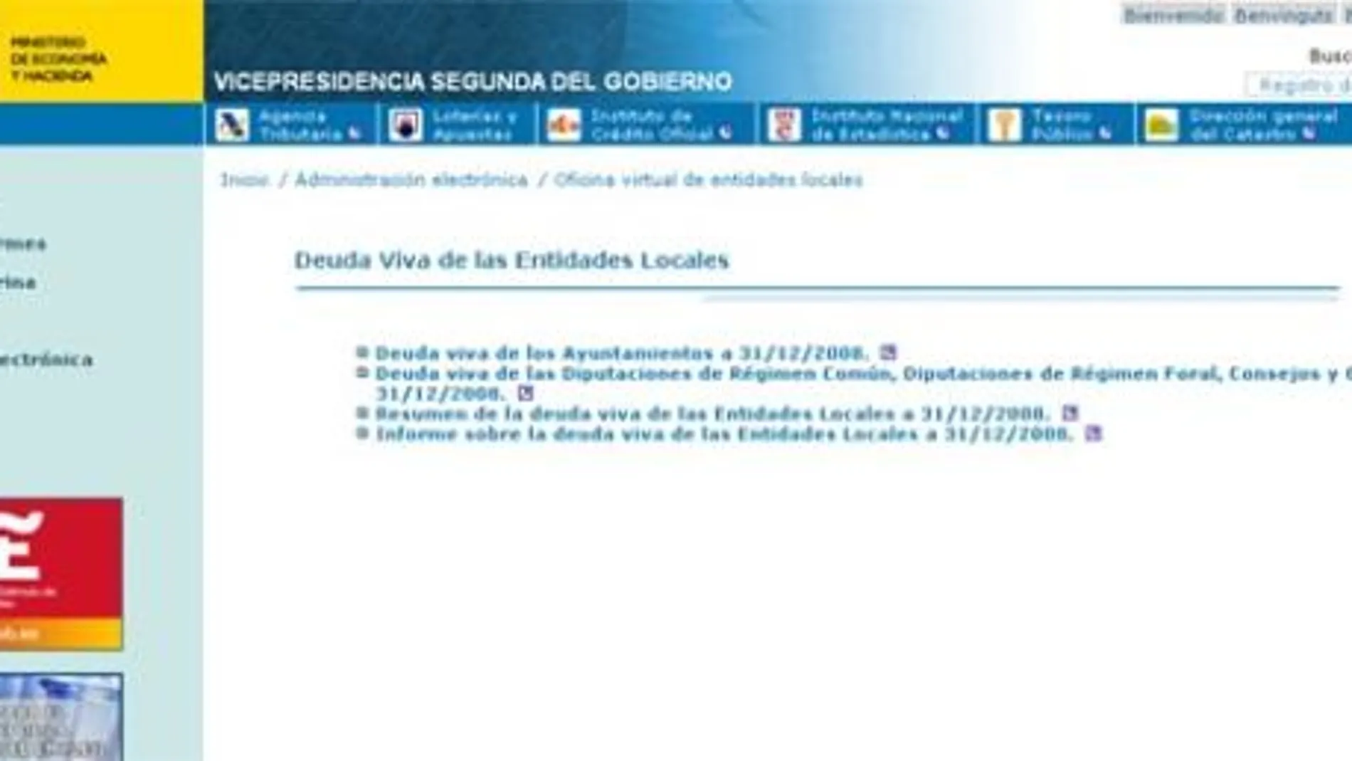 Web del Ministerio de Economía y Hacienda Pública