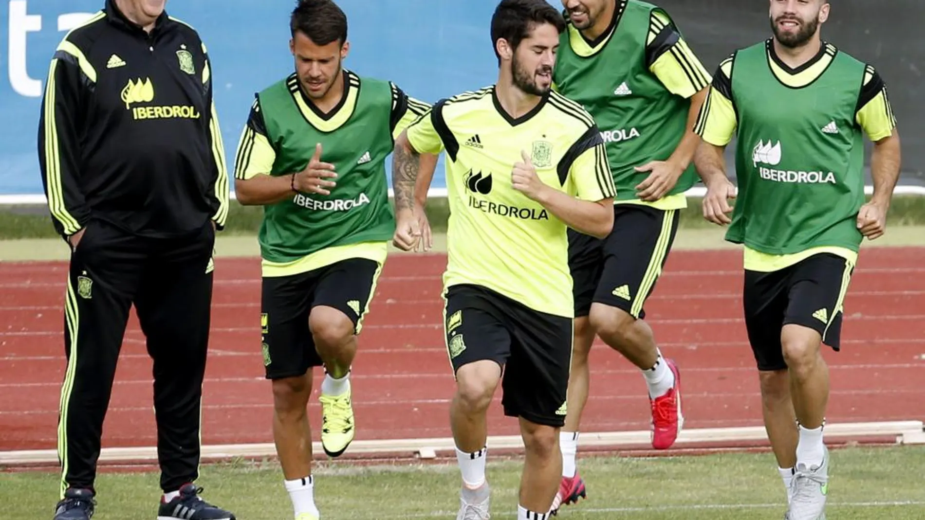 Los jugadores de la Selección española, durante un entrenamiento