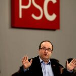 GEl primer secretario del PSC, Miquel Iceta, durante la presentación del informe político en el marco del Consell Nacional, en un contexto marcado por la celebración de elecciones autonómicas el 27 de septiembre.
