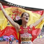 Ruth Beitia celebra uno de sus éxitos