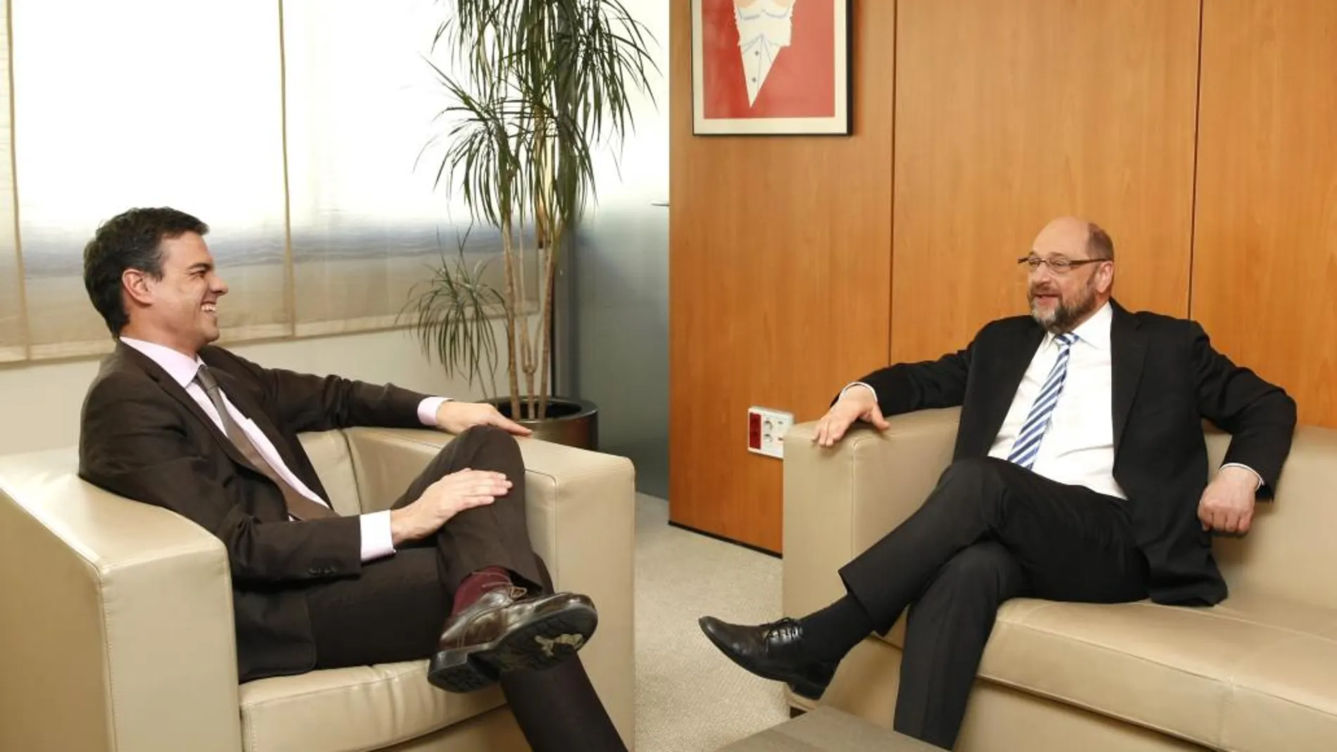 Martín Schulz, durante su entrevista con Pedro Sánchez hoy en Madrid.