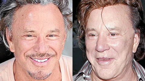 ENTRE EL BISTURÍ Y EL BÓTOX. A la izda., Mickey Rourke en una imagen reciente; a la dcha., luciendo un rostro agriado por la cirugía