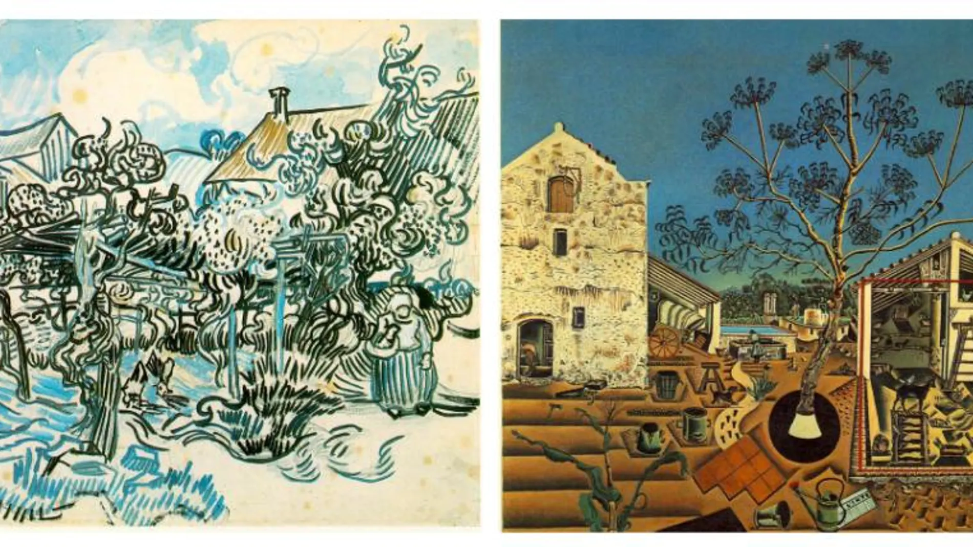 El software vinculó ‘Viejo viñedo con mujer campesina’ de Van Gogh con ‘La Masía’ de Miró que, aunque de estilo muy diferente, comparten paisajes y simbolismo