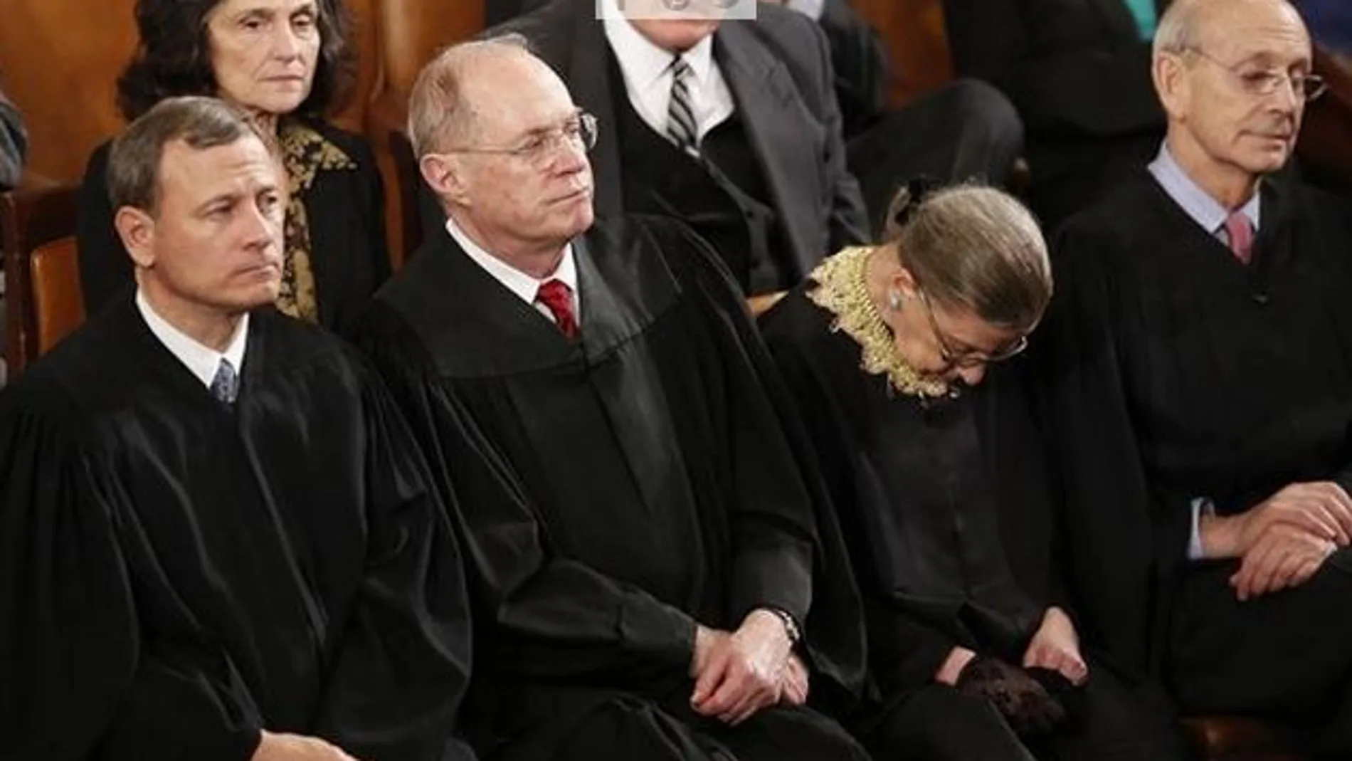 La jueza del Tribunal Supremo de Estados Unidos, Ruth Bader Ginsburg, durante el discurso de Obama en enero