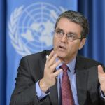 El director general de la Organización Mundial del Comercio (OMC), Roberto Azevedo, da una rueda de prensa para repasar las negociaciones multilaterales en marcha en su institución