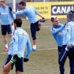 El Atlético de Madrid en el entrenamiento de esta mañana
